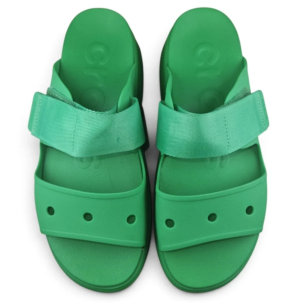 Crocs Platform Slide Sandals Size 11 Women Green Soho Adjustable Two Strap Beach